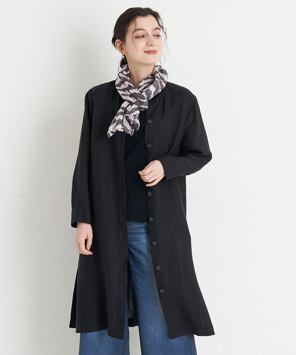 NHEGU82270 GIANNI LO GIUDICE(小さいサイズ)(メゾン ドゥ サンク) [イタリア製生地使用]リネンロングシャツブラウス ブラック