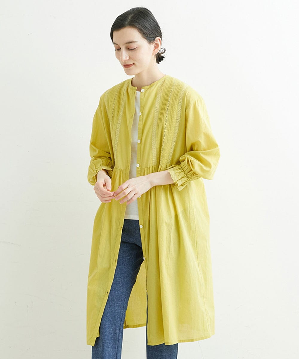 NHEGU85230 GIANNI LO GIUDICE(小さいサイズ)(メゾン ドゥ サンク) コットンボイルノーカラーシャツワンピース イエロー