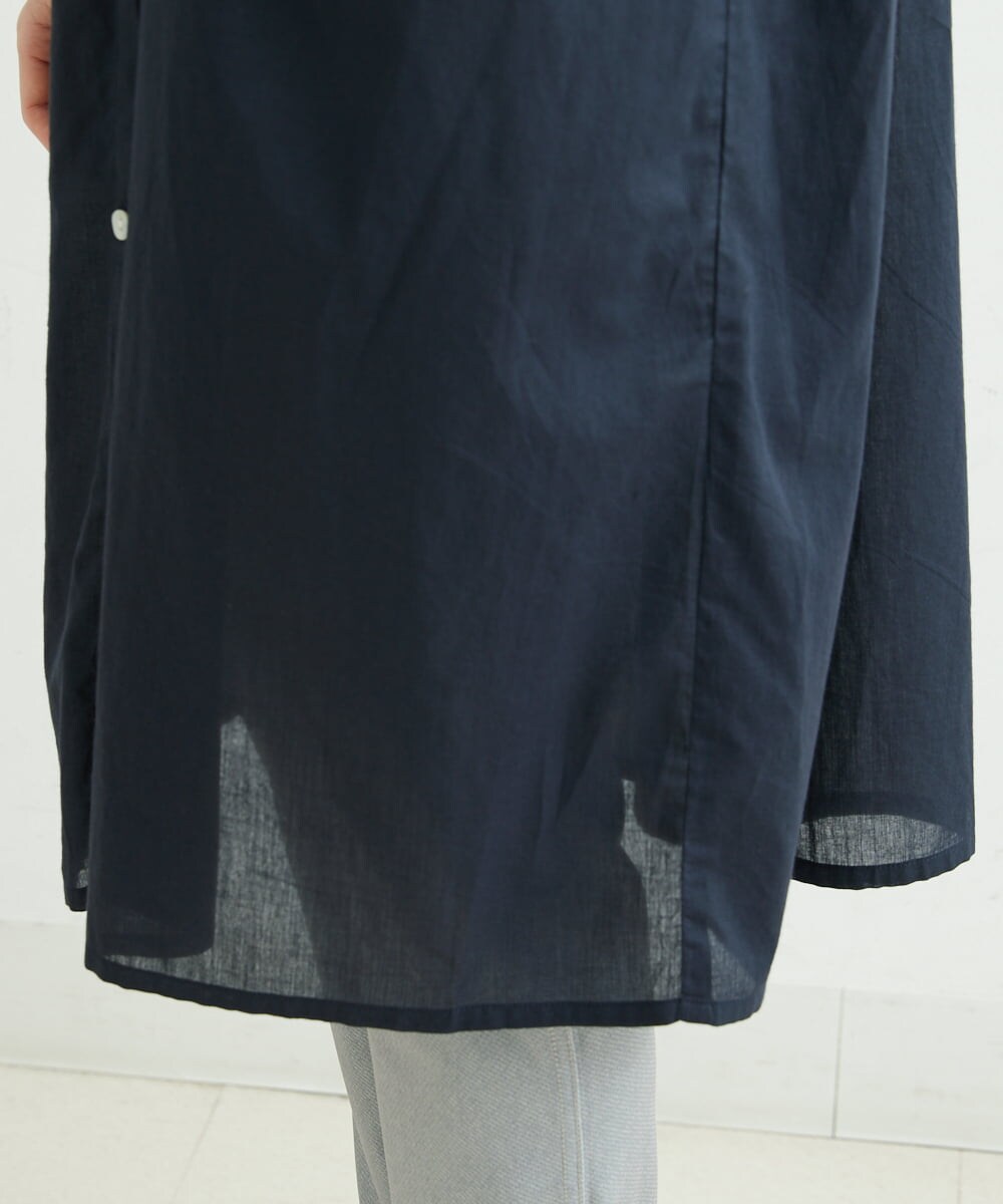 NHEGU85230 GIANNI LO GIUDICE(小さいサイズ)(メゾン ドゥ サンク) コットンボイルノーカラーシャツワンピース ネイビー