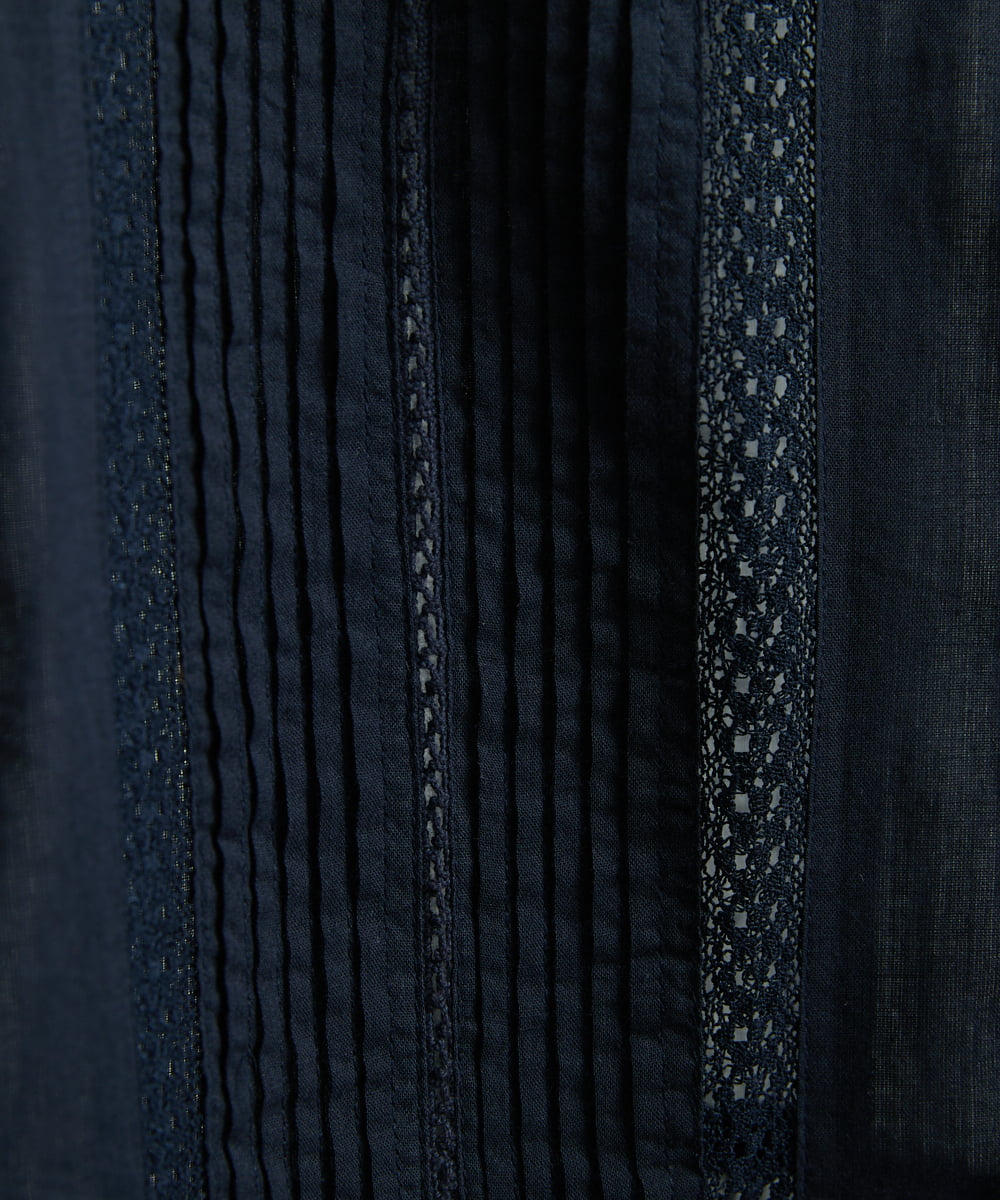 NHEGU85230 GIANNI LO GIUDICE(小さいサイズ)(メゾン ドゥ サンク) コットンボイルノーカラーシャツワンピース ネイビー