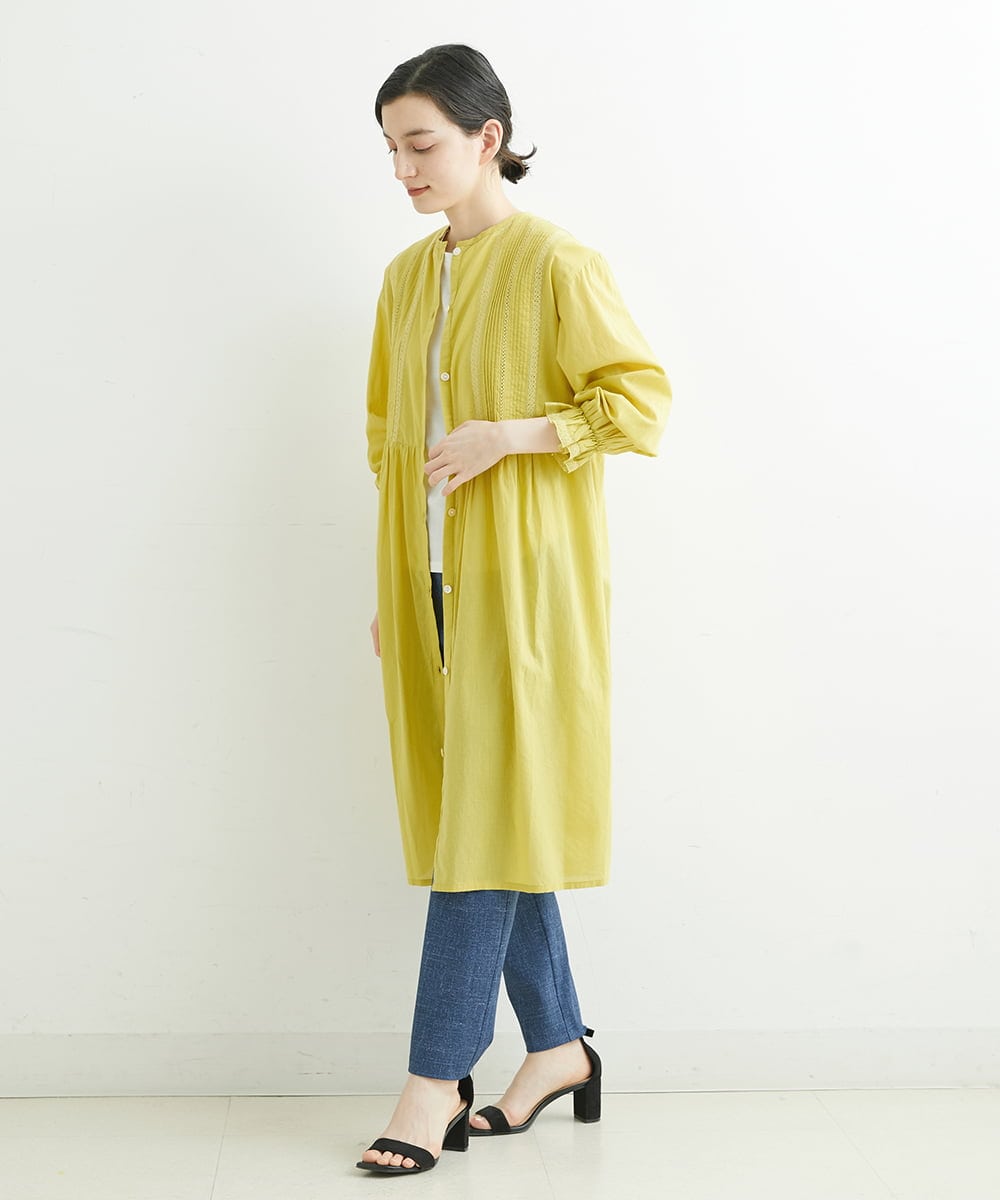 NHEGU85230 GIANNI LO GIUDICE(小さいサイズ)(メゾン ドゥ サンク) コットンボイルノーカラーシャツワンピース ネイビー