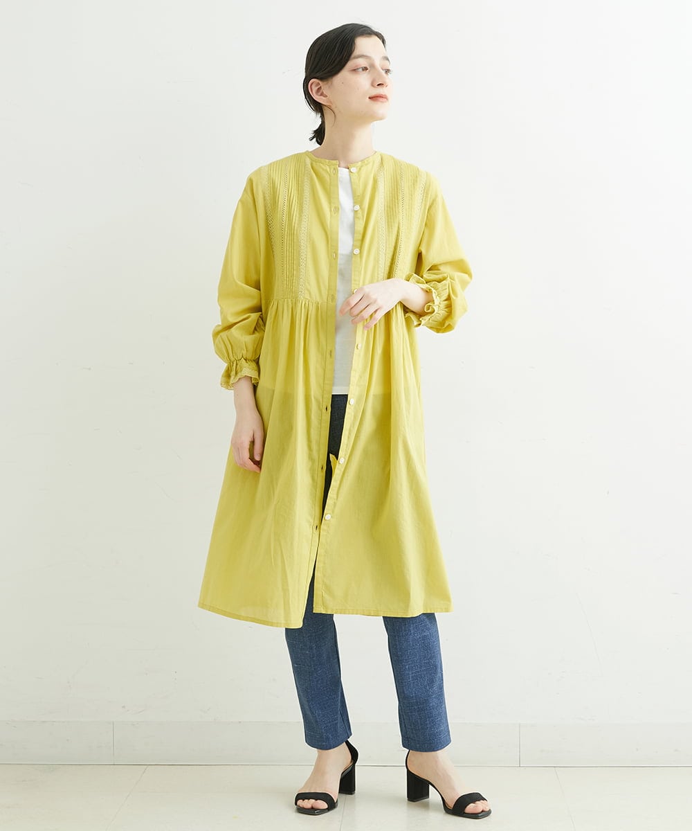 NHEGU85230 GIANNI LO GIUDICE(小さいサイズ)(メゾン ドゥ サンク) コットンボイルノーカラーシャツワンピース ネイビー