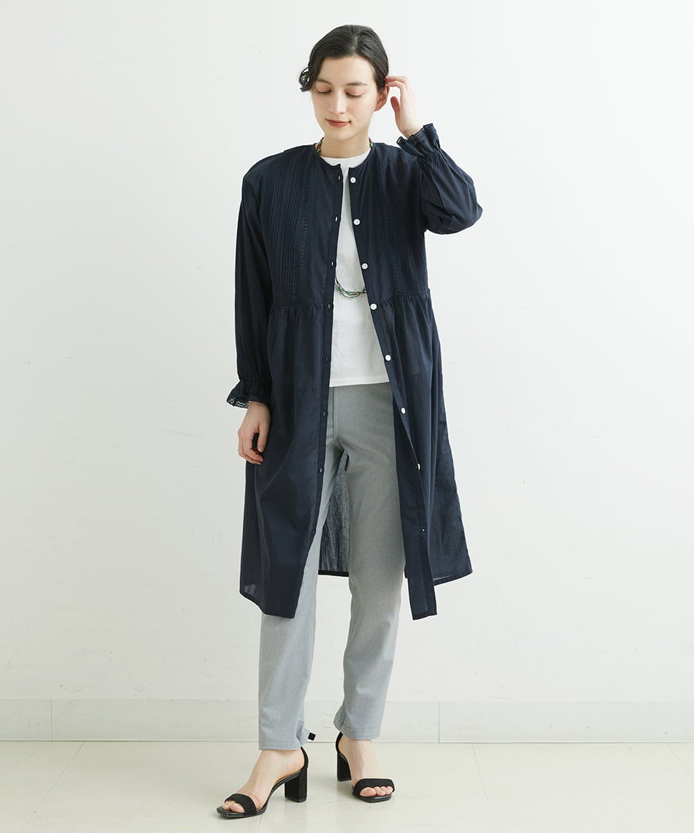 NHEGU85230 GIANNI LO GIUDICE(小さいサイズ)(メゾン ドゥ サンク) コットンボイルノーカラーシャツワンピース ネイビー