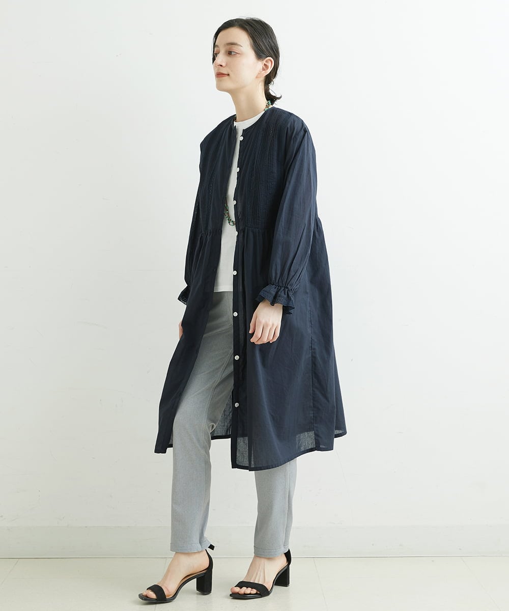 NHEGU85230 GIANNI LO GIUDICE(小さいサイズ)(メゾン ドゥ サンク) コットンボイルノーカラーシャツワンピース ネイビー