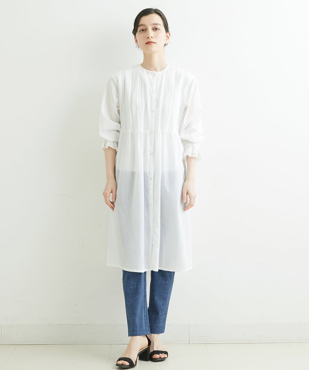 NHEGU85230 GIANNI LO GIUDICE(小さいサイズ)(メゾン ドゥ サンク) コットンボイルノーカラーシャツワンピース ネイビー