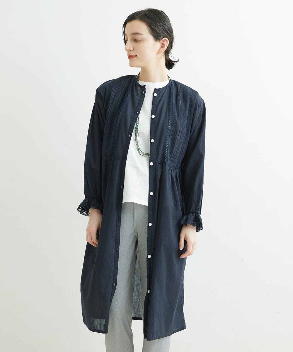 NHEGU85230 GIANNI LO GIUDICE(小さいサイズ)(メゾン ドゥ サンク) コットンボイルノーカラーシャツワンピース ネイビー