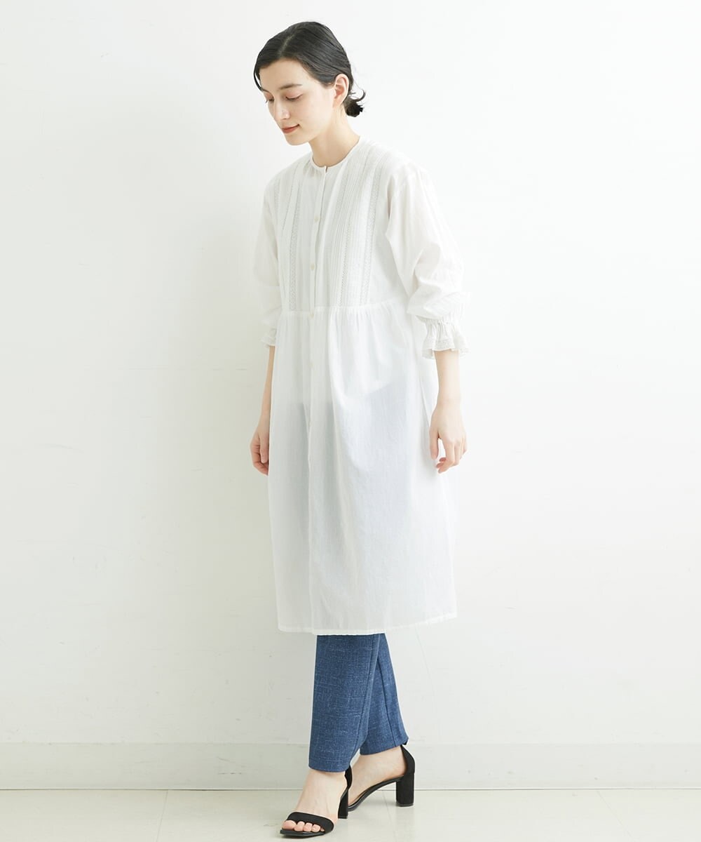 NHEGU85230 GIANNI LO GIUDICE(小さいサイズ)(メゾン ドゥ サンク) コットンボイルノーカラーシャツワンピース ネイビー