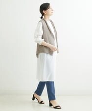 NHEGU85230 GIANNI LO GIUDICE(小さいサイズ)(メゾン ドゥ サンク) コットンボイルノーカラーシャツワンピース ネイビー