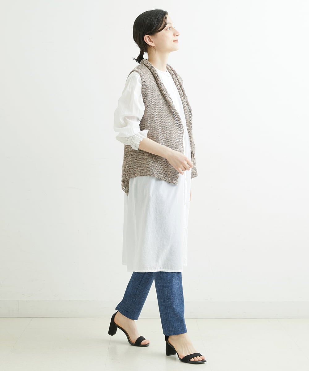 NHEGU85230 GIANNI LO GIUDICE(小さいサイズ)(メゾン ドゥ サンク) コットンボイルノーカラーシャツワンピース ネイビー