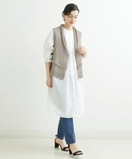 NHEGU85230 GIANNI LO GIUDICE(小さいサイズ)(メゾン ドゥ サンク) コットンボイルノーカラーシャツワンピース ネイビー