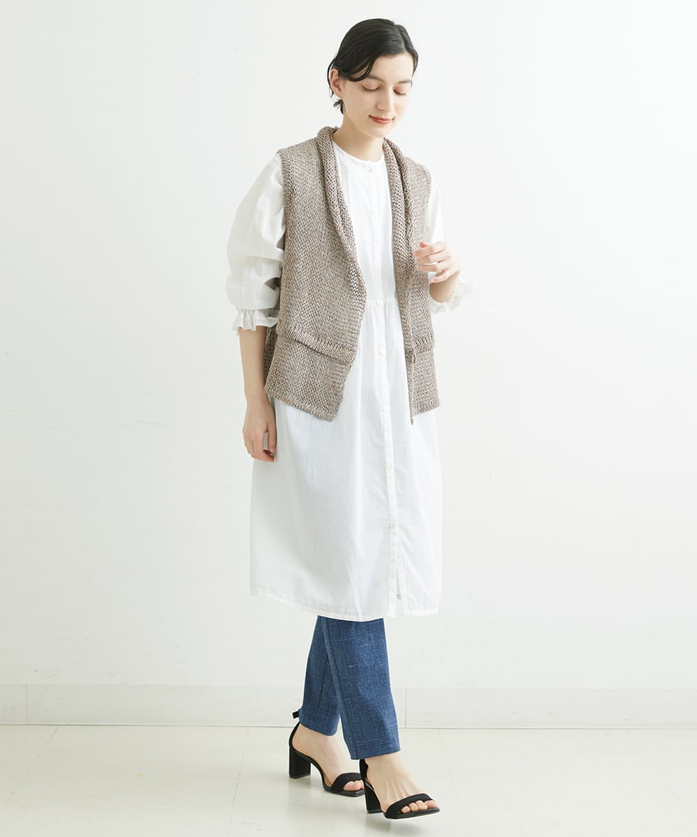 NHEGU85230 GIANNI LO GIUDICE(小さいサイズ)(メゾン ドゥ サンク) コットンボイルノーカラーシャツワンピース ネイビー