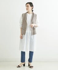 NHEGU85230 GIANNI LO GIUDICE(小さいサイズ)(メゾン ドゥ サンク) コットンボイルノーカラーシャツワンピース ネイビー