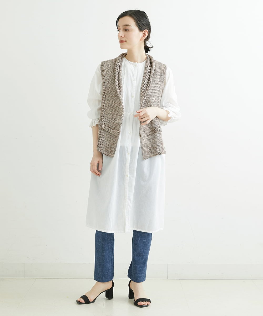 NHEGU85230 GIANNI LO GIUDICE(小さいサイズ)(メゾン ドゥ サンク) コットンボイルノーカラーシャツワンピース ネイビー
