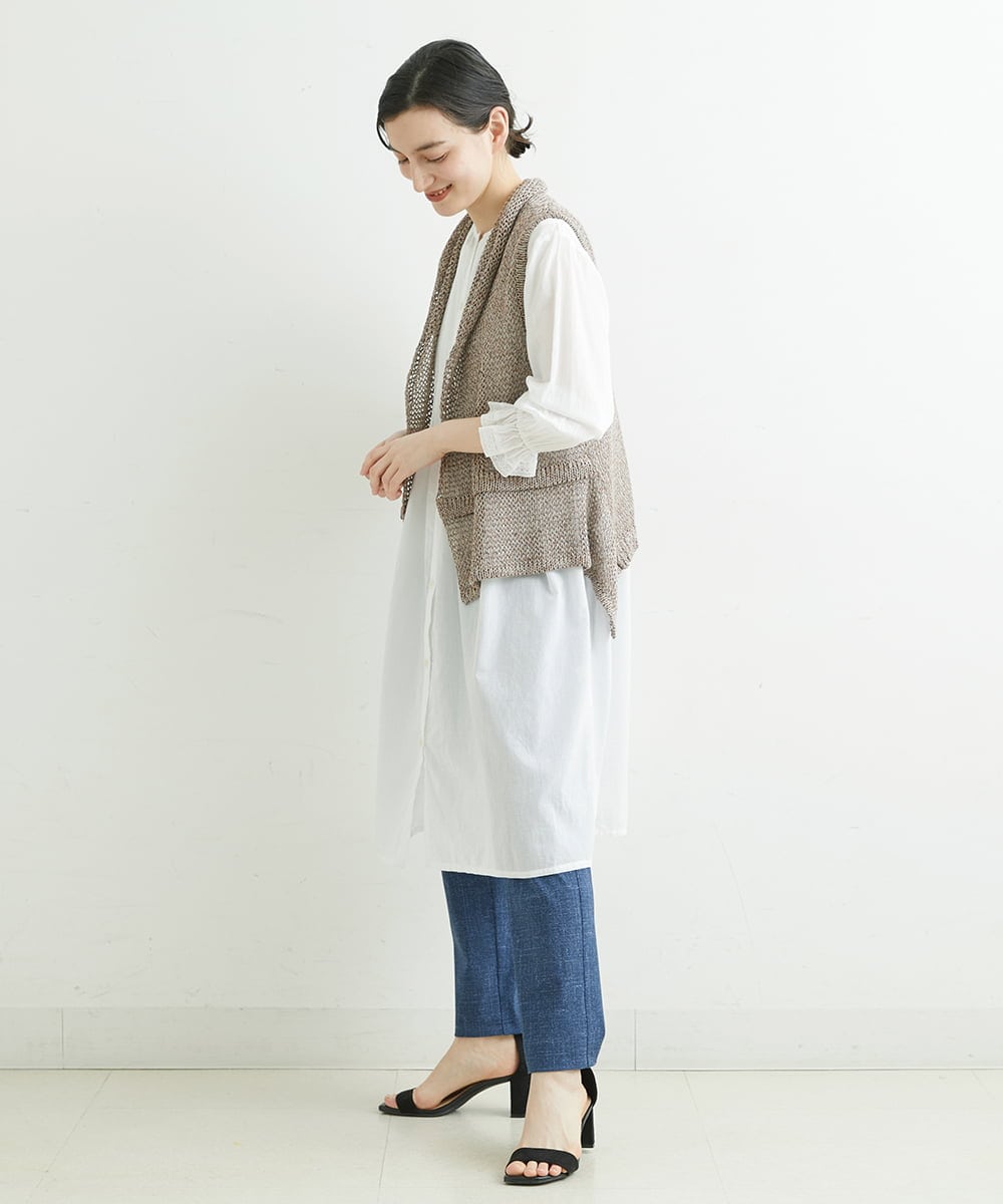 NHEGU85230 GIANNI LO GIUDICE(小さいサイズ)(メゾン ドゥ サンク) コットンボイルノーカラーシャツワンピース ネイビー