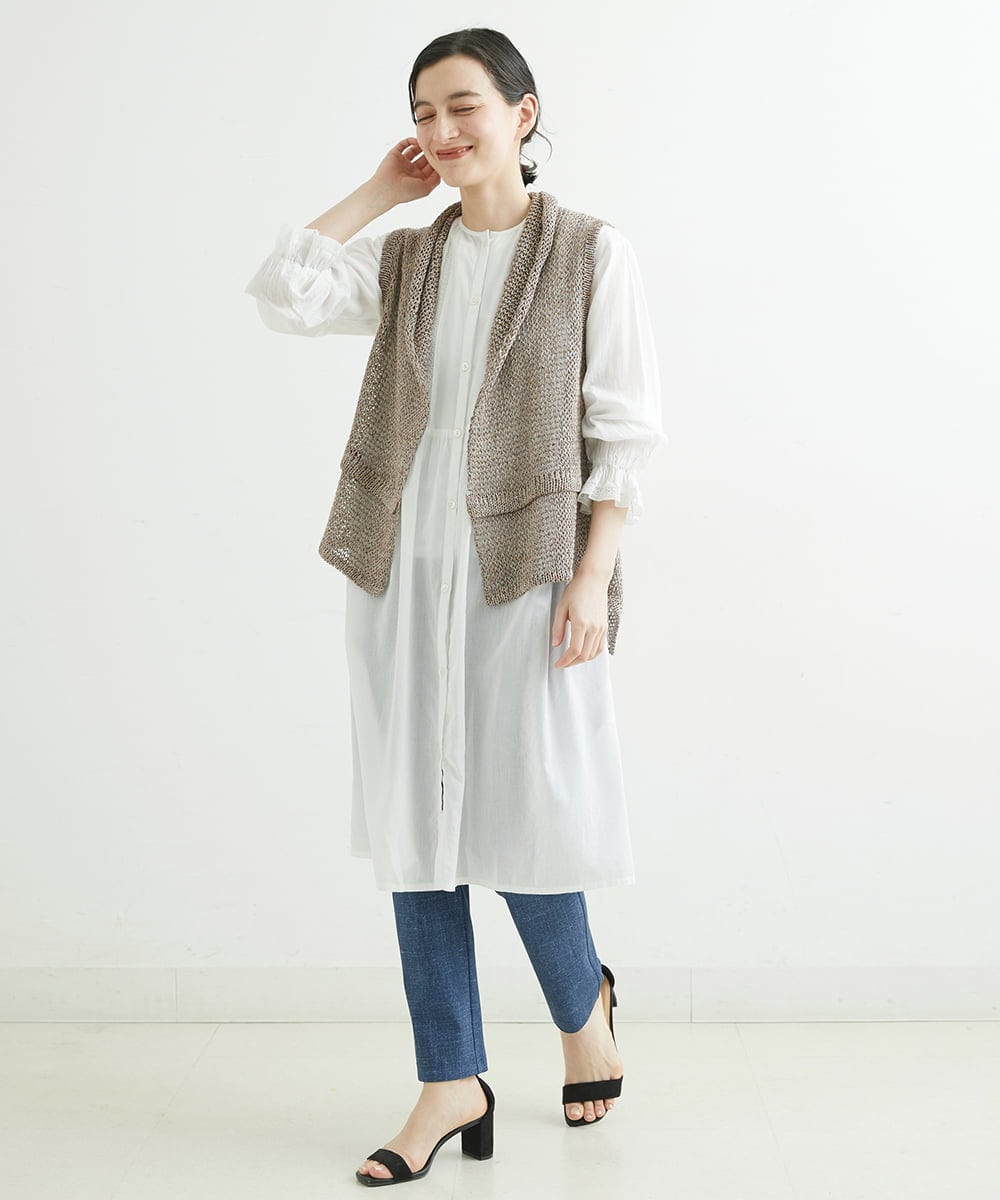 NHEGU85230 GIANNI LO GIUDICE(小さいサイズ)(メゾン ドゥ サンク) コットンボイルノーカラーシャツワンピース ネイビー