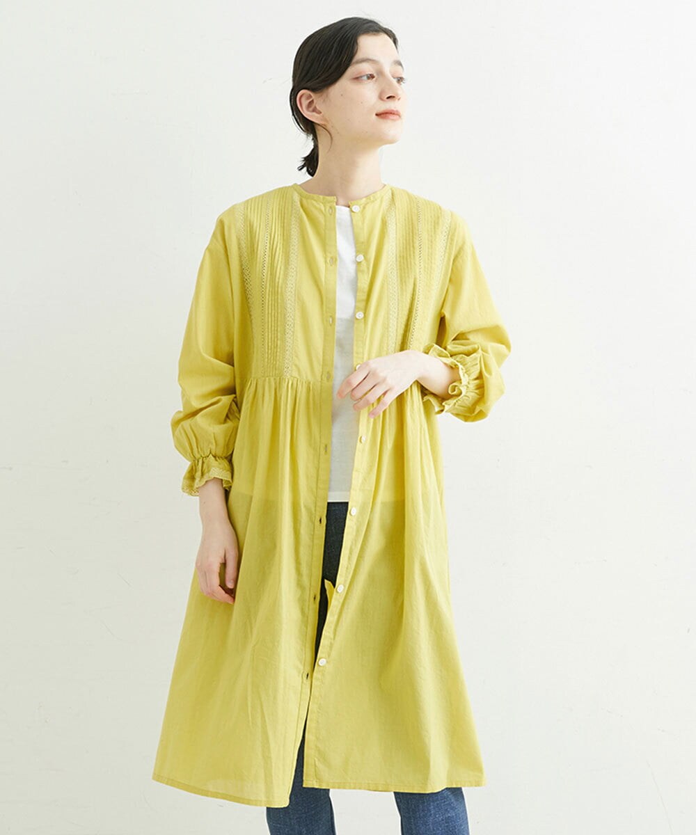 NHEGU85230 GIANNI LO GIUDICE(小さいサイズ)(メゾン ドゥ サンク) コットンボイルノーカラーシャツワンピース ネイビー