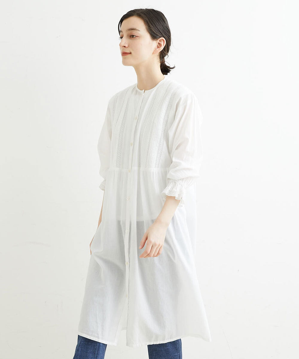 NHEGU85230 GIANNI LO GIUDICE(小さいサイズ)(メゾン ドゥ サンク) コットンボイルノーカラーシャツワンピース ネイビー