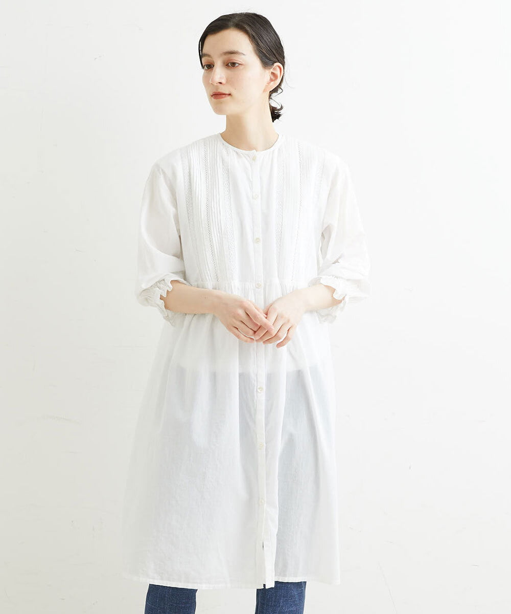 NHEGU85230 GIANNI LO GIUDICE(小さいサイズ)(メゾン ドゥ サンク) コットンボイルノーカラーシャツワンピース ネイビー