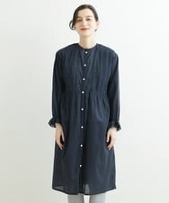 NHEGU85230 GIANNI LO GIUDICE(小さいサイズ)(メゾン ドゥ サンク) コットンボイルノーカラーシャツワンピース ネイビー
