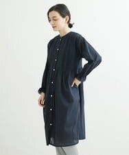 NHEGU85230 GIANNI LO GIUDICE(小さいサイズ)(メゾン ドゥ サンク) コットンボイルノーカラーシャツワンピース ネイビー
