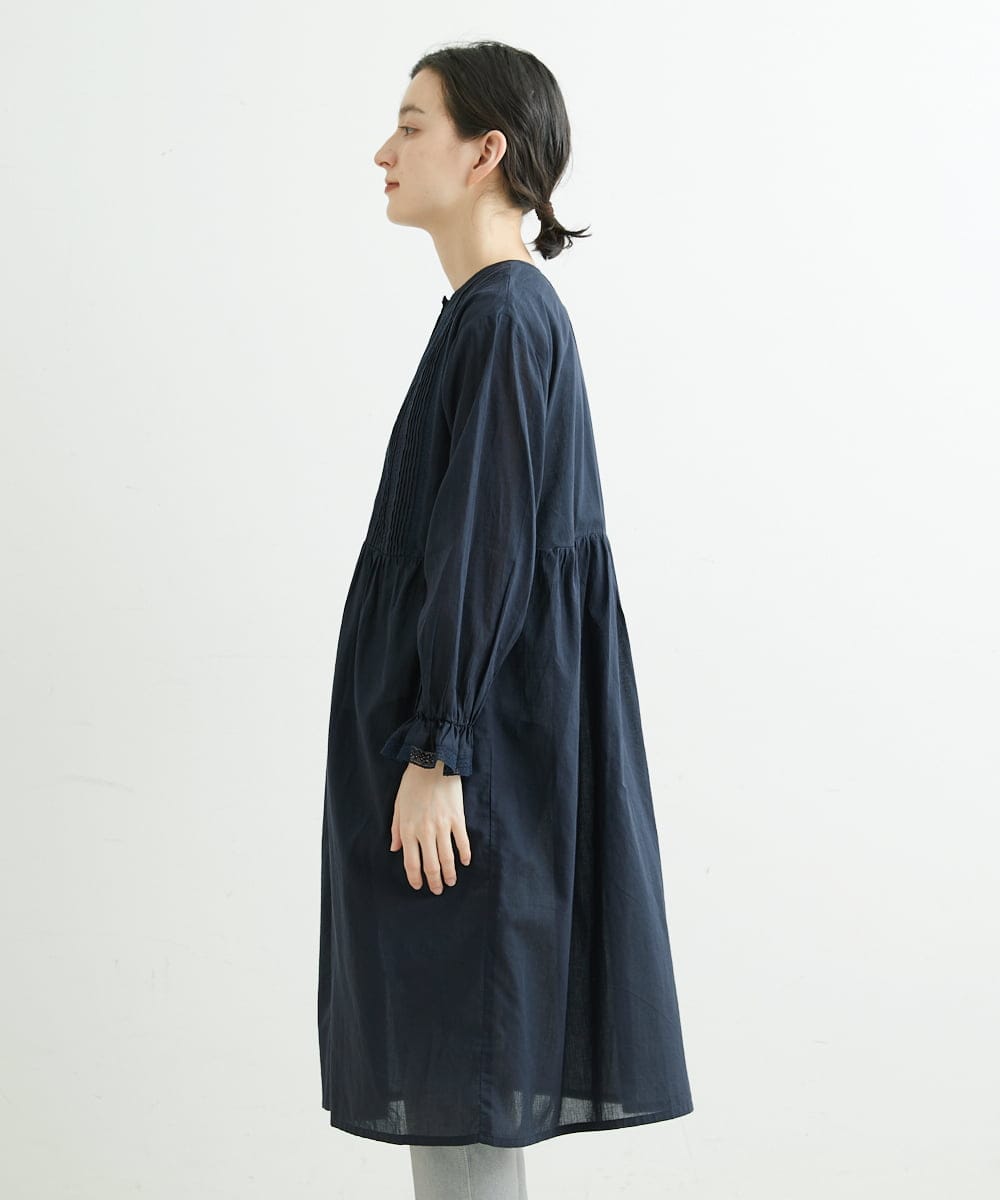 NHEGU85230 GIANNI LO GIUDICE(小さいサイズ)(メゾン ドゥ サンク) コットンボイルノーカラーシャツワンピース ネイビー