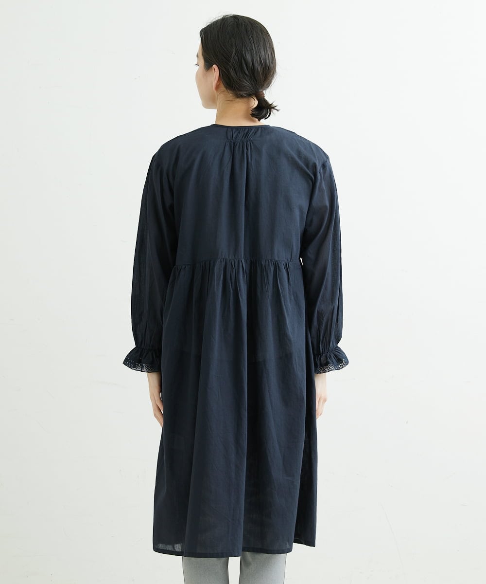 NHEGU85230 GIANNI LO GIUDICE(小さいサイズ)(メゾン ドゥ サンク) コットンボイルノーカラーシャツワンピース ネイビー