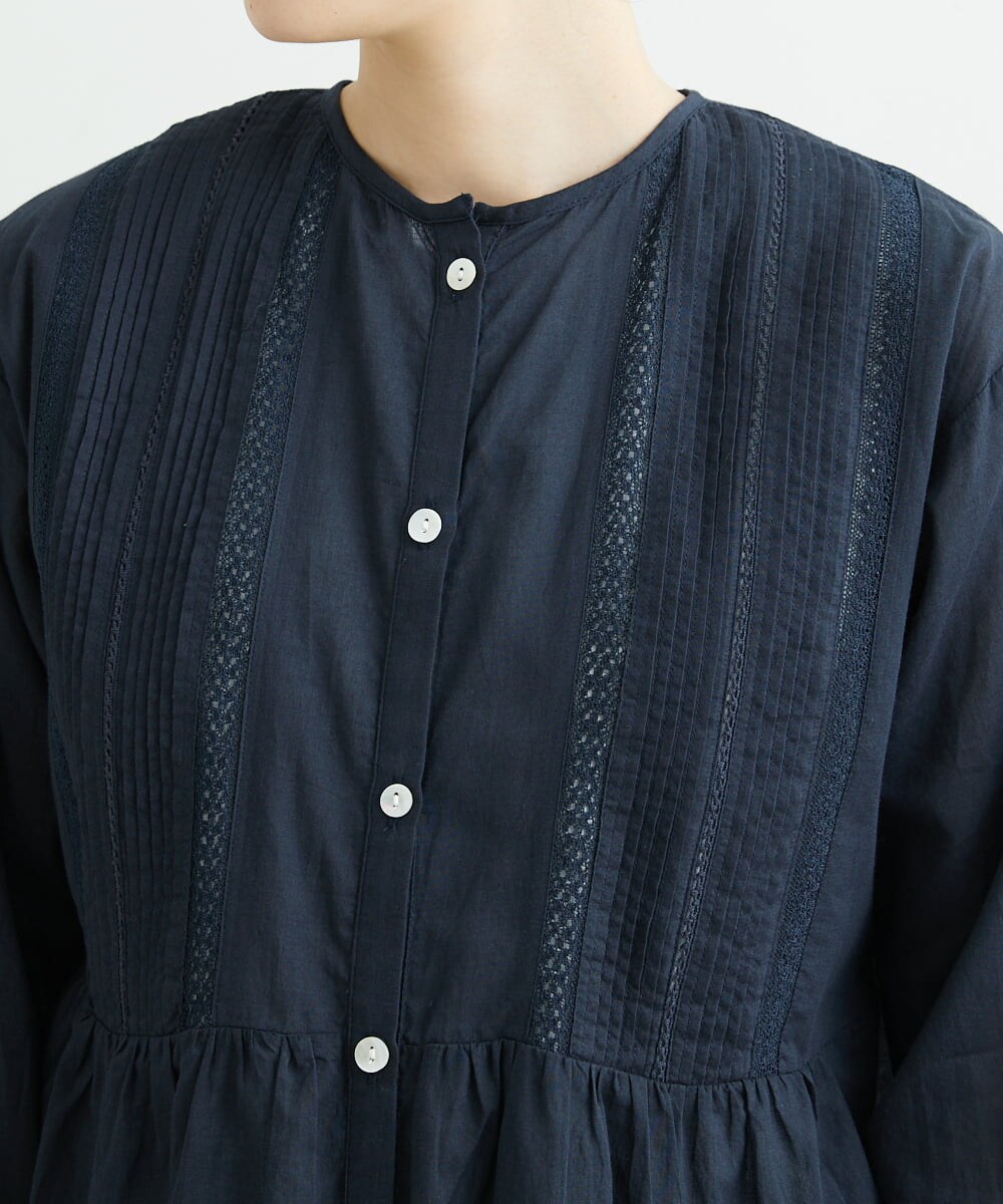 NHEGU85230 GIANNI LO GIUDICE(小さいサイズ)(メゾン ドゥ サンク) コットンボイルノーカラーシャツワンピース ネイビー