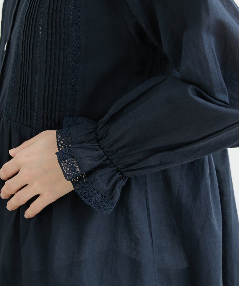 NHEGU85230 GIANNI LO GIUDICE(小さいサイズ)(メゾン ドゥ サンク) コットンボイルノーカラーシャツワンピース ネイビー