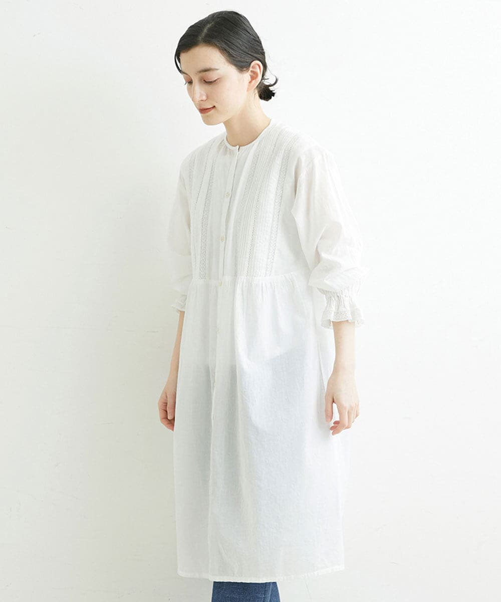 NHEGU85230 GIANNI LO GIUDICE(小さいサイズ)(メゾン ドゥ サンク) コットンボイルノーカラーシャツワンピース ホワイト