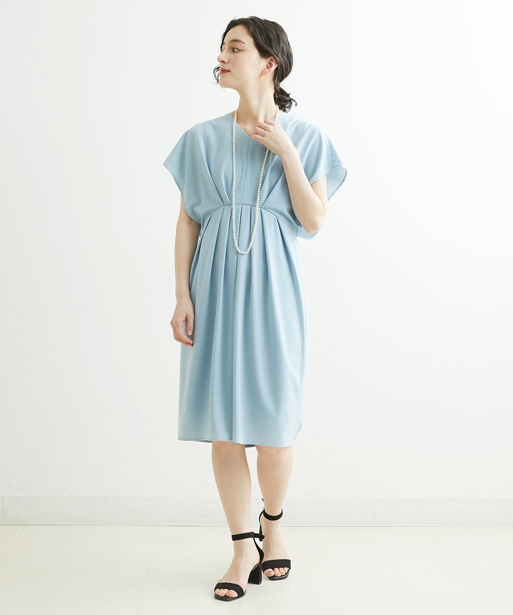 NHEGU87290 GIANNI LO GIUDICE(小さいサイズ)(メゾン ドゥ サンク) ストレッチポンチワンピースドレス ライトブルー