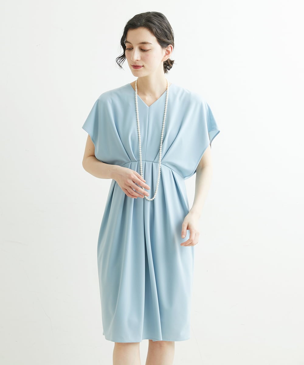 NHEGU87290 GIANNI LO GIUDICE(小さいサイズ)(メゾン ドゥ サンク) ストレッチポンチワンピースドレス ライトブルー