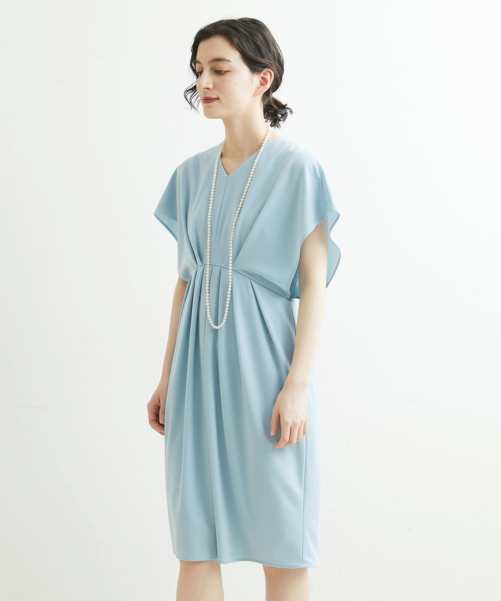 NHEGU87290 GIANNI LO GIUDICE(小さいサイズ)(メゾン ドゥ サンク) ストレッチポンチワンピースドレス ライトブルー