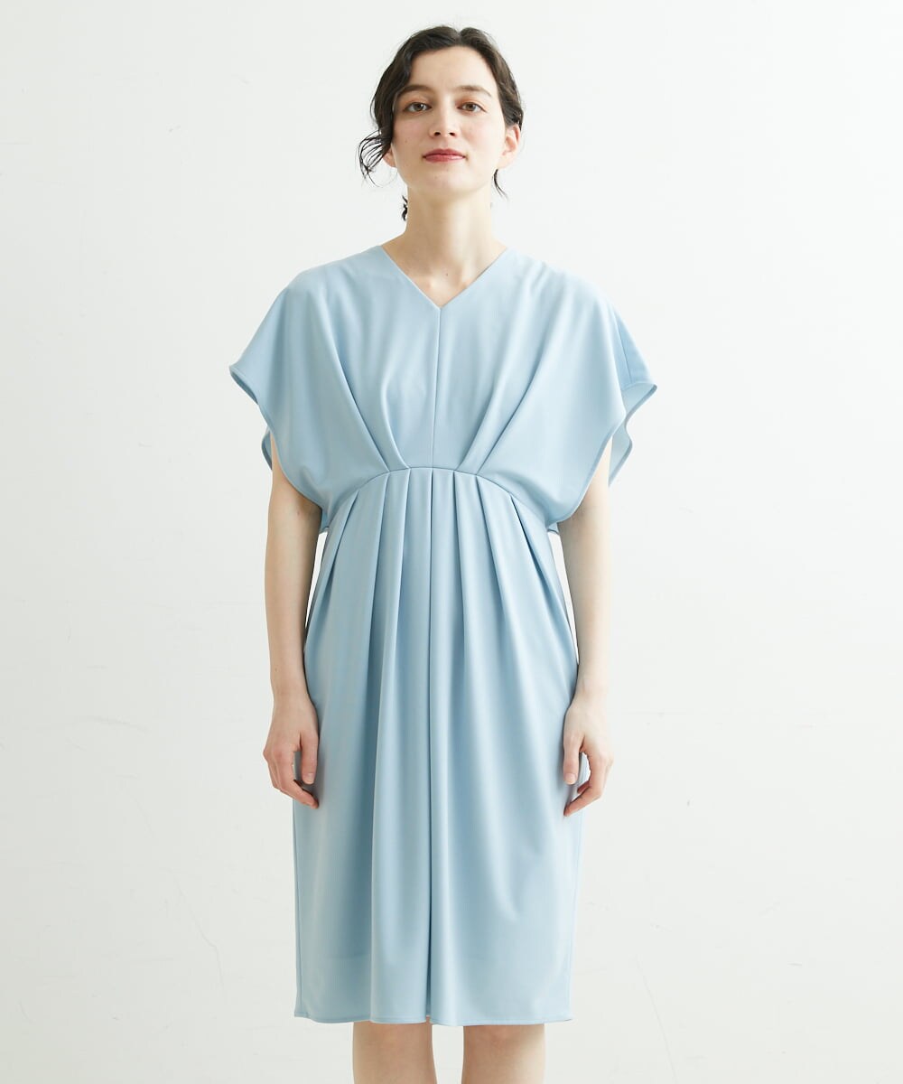 NHEGU87290 GIANNI LO GIUDICE(小さいサイズ)(メゾン ドゥ サンク) ストレッチポンチワンピースドレス ライトブルー