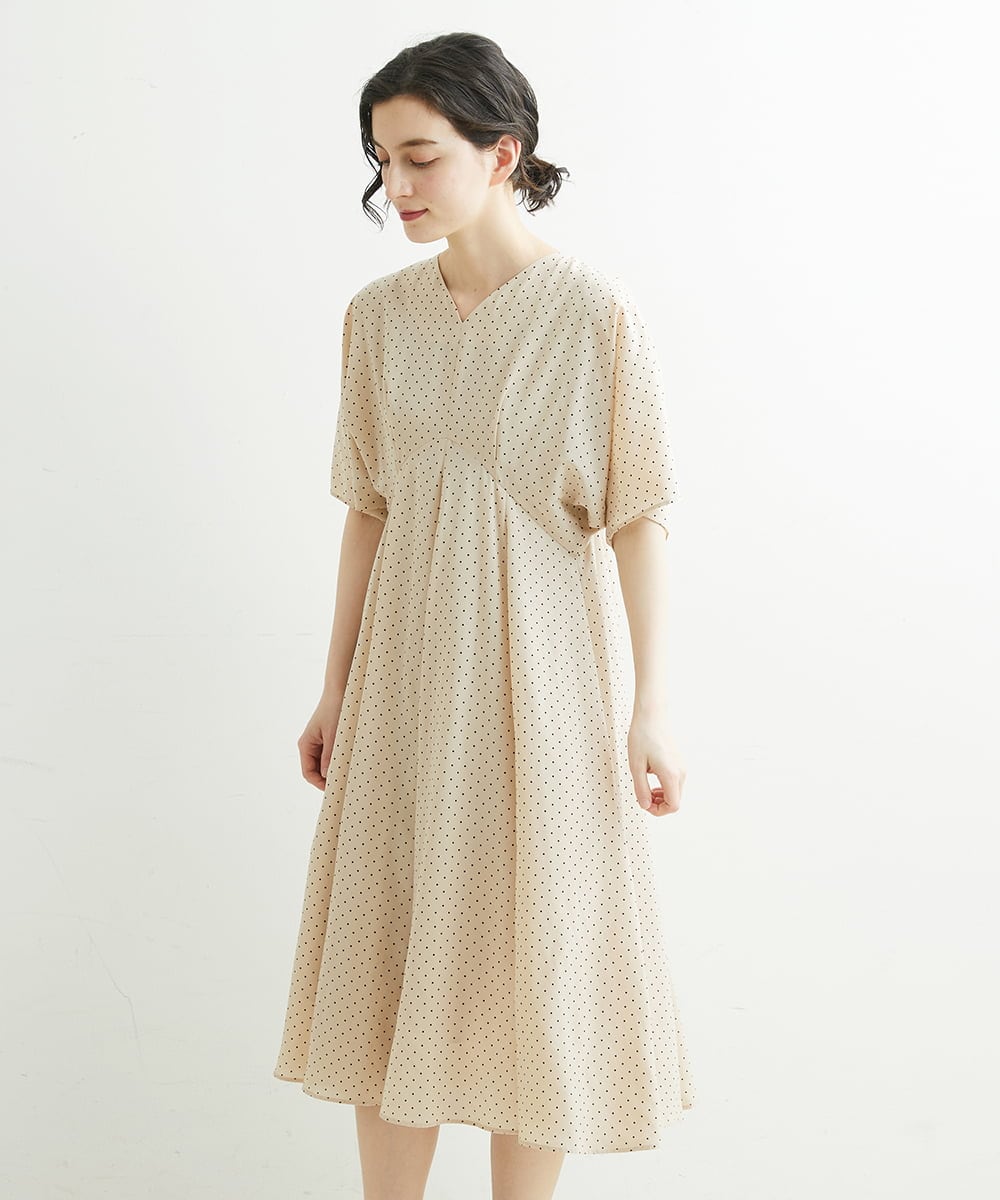 NHEGU88290 GIANNI LO GIUDICE(小さいサイズ)(メゾン ドゥ サンク) ドットプリントワンピースドレス ベージュ