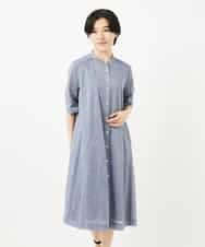 NHEHC90390 GIANNI LO GIUDICE(小さいサイズ)(メゾン ドゥ サンク) 先染めボイルワッシャーワンピース ネイビー
