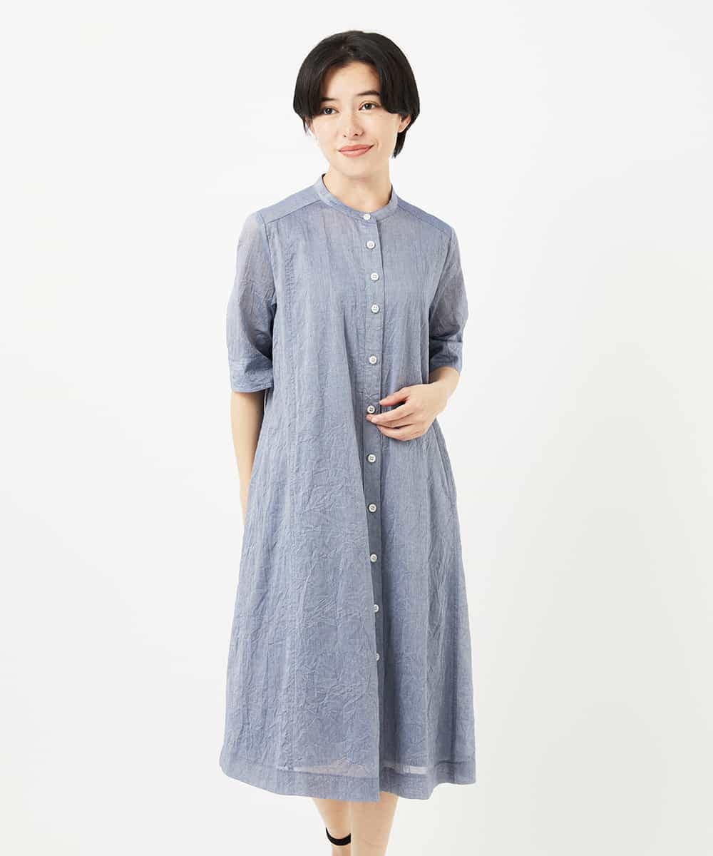 NHEHC90390 GIANNI LO GIUDICE(小さいサイズ)(メゾン ドゥ サンク) 先染めボイルワッシャーワンピース ネイビー