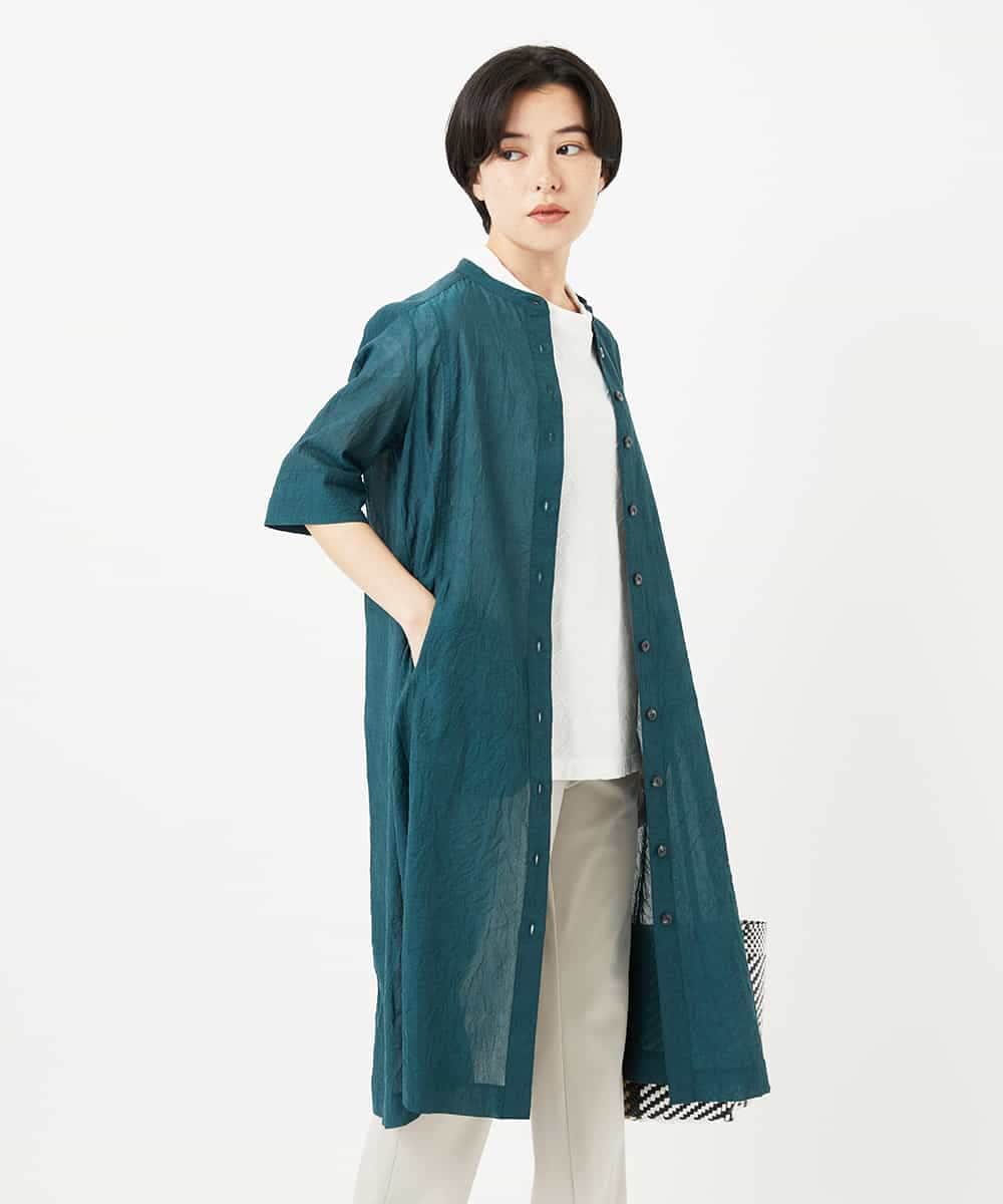 NHEHC90390 GIANNI LO GIUDICE(小さいサイズ)(メゾン ドゥ サンク) 先染めボイルワッシャーワンピース ネイビー