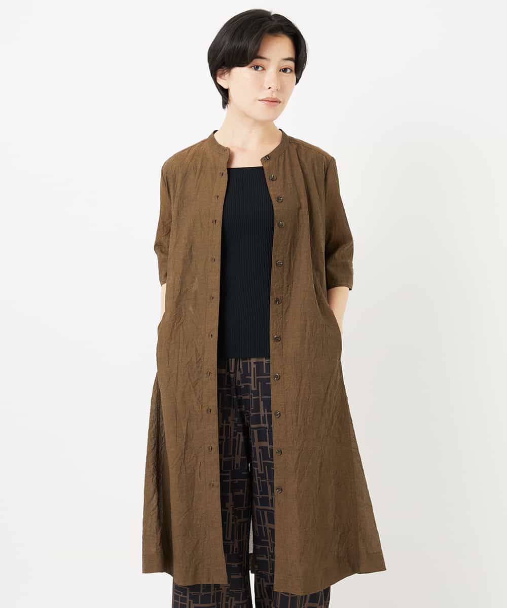 NHEHC90390 GIANNI LO GIUDICE(小さいサイズ)(メゾン ドゥ サンク) 先染めボイルワッシャーワンピース ネイビー