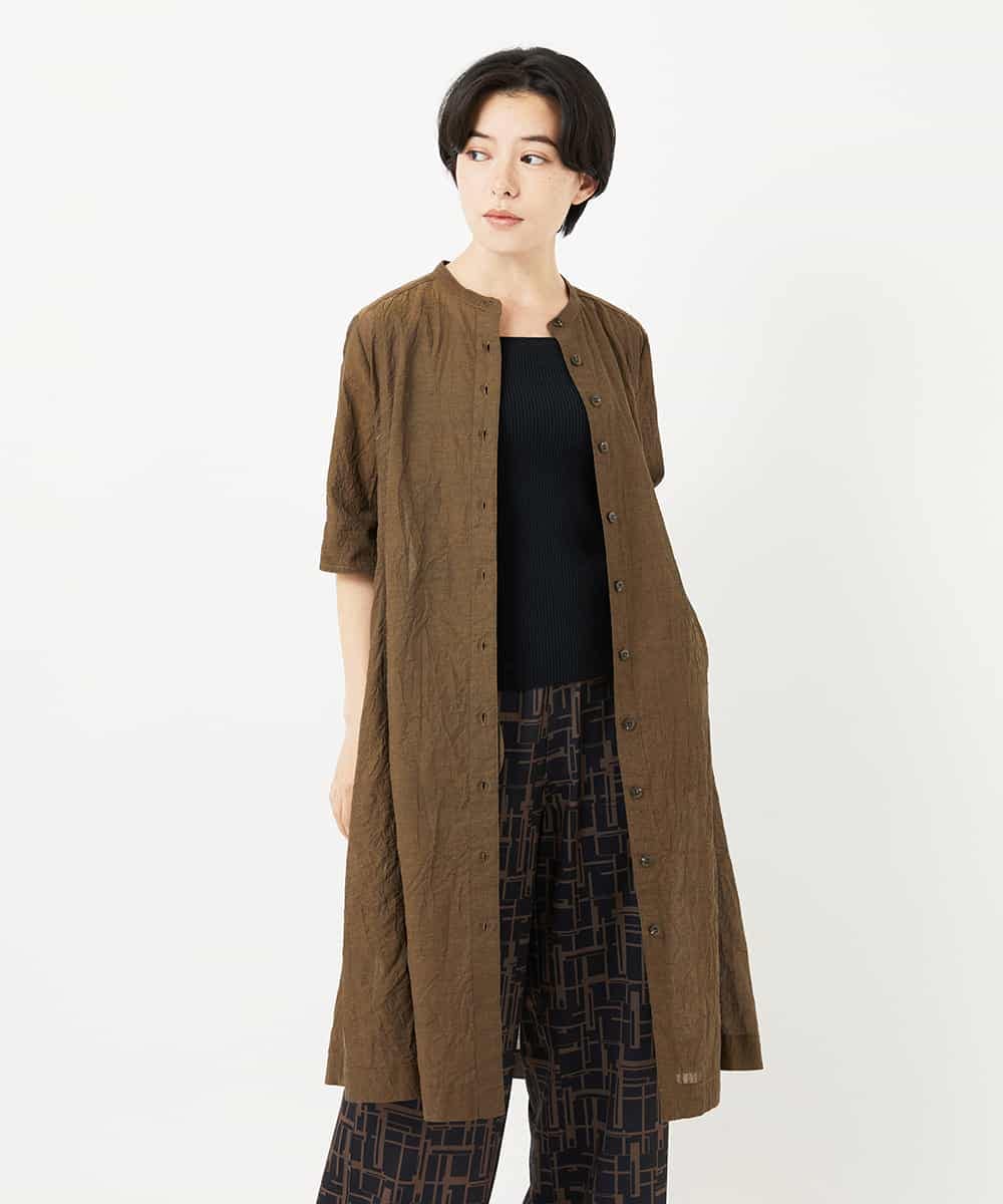 NHEHC90390 GIANNI LO GIUDICE(小さいサイズ)(メゾン ドゥ サンク) 先染めボイルワッシャーワンピース ネイビー