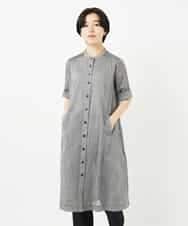 NHEHC90390 GIANNI LO GIUDICE(小さいサイズ)(メゾン ドゥ サンク) 先染めボイルワッシャーワンピース ネイビー