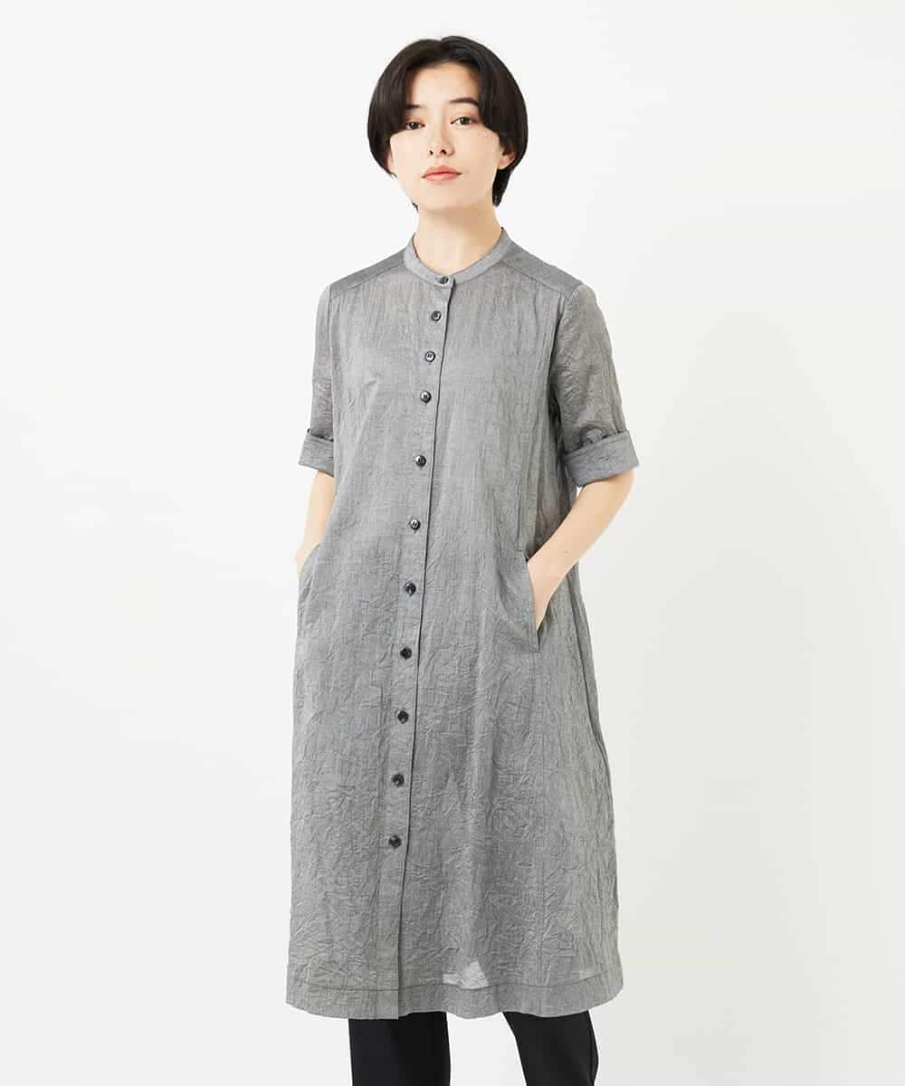 NHEHC90390 GIANNI LO GIUDICE(小さいサイズ)(メゾン ドゥ サンク) 先染めボイルワッシャーワンピース ネイビー