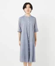NHEHC90390 GIANNI LO GIUDICE(小さいサイズ)(メゾン ドゥ サンク) 先染めボイルワッシャーワンピース ネイビー