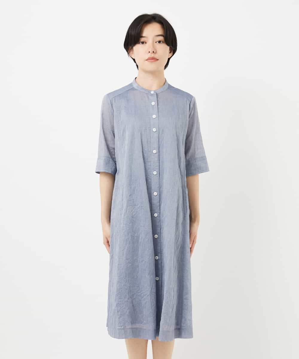 NHEHC90390 GIANNI LO GIUDICE(小さいサイズ)(メゾン ドゥ サンク) 先染めボイルワッシャーワンピース ネイビー