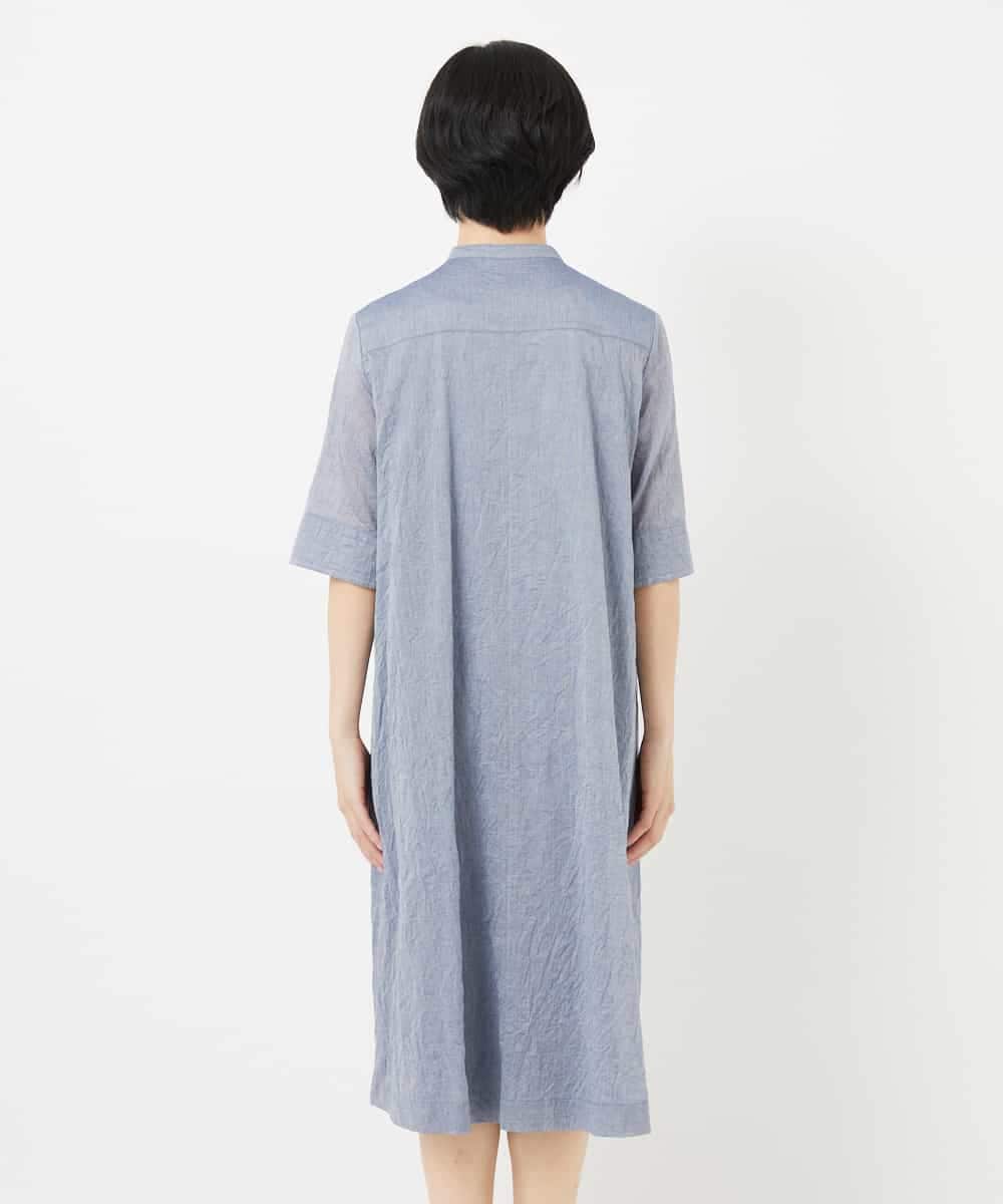 NHEHC90390 GIANNI LO GIUDICE(小さいサイズ)(メゾン ドゥ サンク) 先染めボイルワッシャーワンピース ネイビー