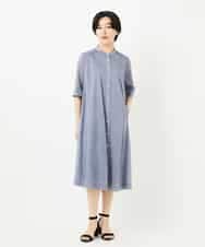 NHEHC90390 GIANNI LO GIUDICE(小さいサイズ)(メゾン ドゥ サンク) 先染めボイルワッシャーワンピース ネイビー