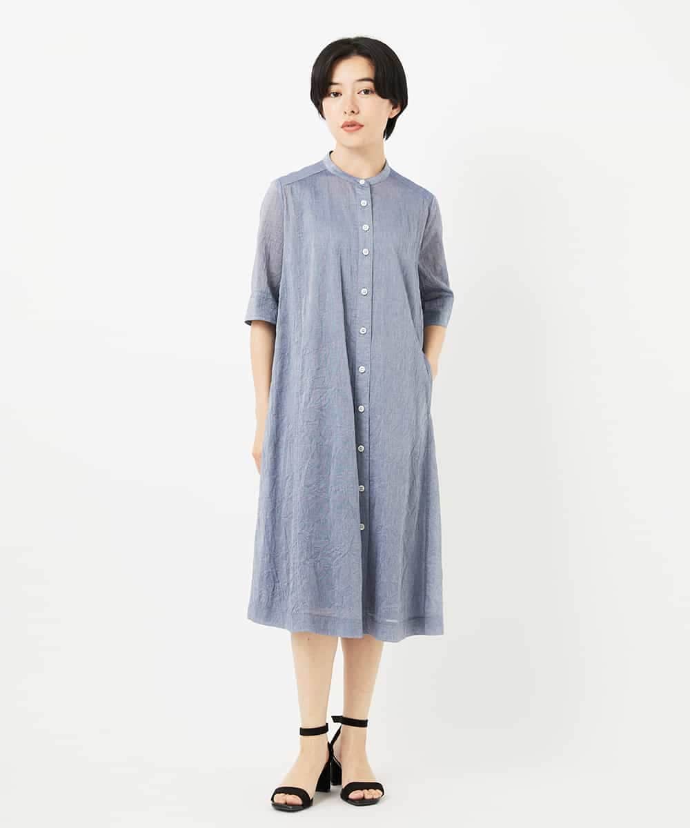 NHEHC90390 GIANNI LO GIUDICE(小さいサイズ)(メゾン ドゥ サンク) 先染めボイルワッシャーワンピース ネイビー
