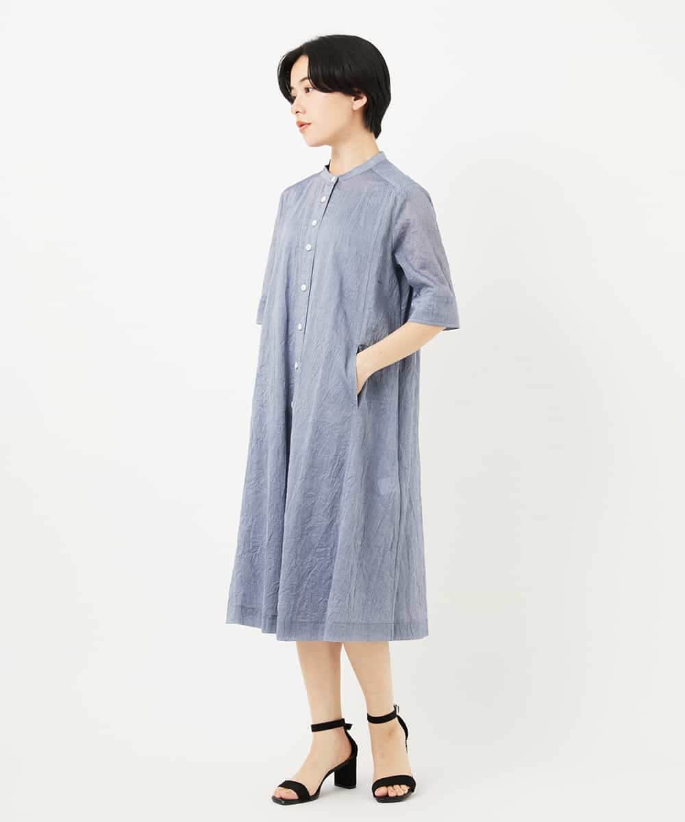 NHEHC90390 GIANNI LO GIUDICE(小さいサイズ)(メゾン ドゥ サンク) 先染めボイルワッシャーワンピース ネイビー