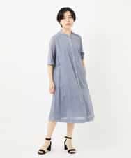 NHEHC90390 GIANNI LO GIUDICE(小さいサイズ)(メゾン ドゥ サンク) 先染めボイルワッシャーワンピース ネイビー