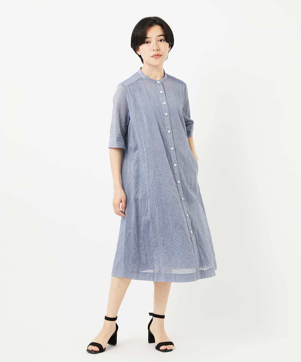 NHEHC90390 GIANNI LO GIUDICE(小さいサイズ)(メゾン ドゥ サンク) 先染めボイルワッシャーワンピース ネイビー