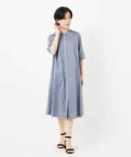 NHEHC90390 GIANNI LO GIUDICE(小さいサイズ)(メゾン ドゥ サンク) 先染めボイルワッシャーワンピース ネイビー